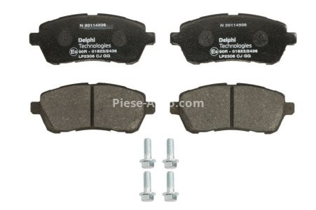 Set plăcuțe frână față, DELPHI (cu accesorii; fara saiba), pentru: DAIHATSU MATERIA; FORD FIESTA VI; MAZDA 2; SUZUKI SWIFT IV, SWIFT V 1.0-1.6D 10.06-