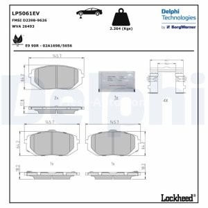 Set plăcuțe frână față, DELPHI (cu accesorii; cu un tampon de amortizare), pentru: HYUNDAI IONIQ 5, IONIQ 6, TUCSON; KIA EV6 1.6-Electric 11.20- 1
