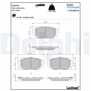 Set plăcuțe frână față, DELPHI (cu un tampon de amortizare), pentru: HYUNDAI IONIQ 5, IONIQ 6, TUCSON; KIA EV6 1.6-Electric 11.20- 3