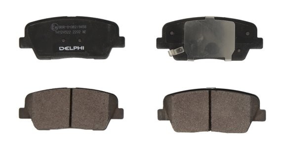 Set plăcuțe frână spate, DELPHI (cu un tampon de amortizare), pentru: HYUNDAI EQUUS / CENTENNIAL, GENESIS, GRAND SANTA FÉ, SANTA FÉ II, SANTA FÉ III, SANTA FÉ II/SUV 2.0-5.0 03.06- 2