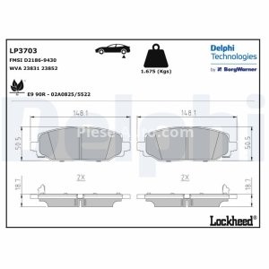 Set plăcuțe frână spate, DELPHI (cu un tampon de amortizare), pentru: JEEP WRANGLER IV 2.0-3.6 09.17- 3