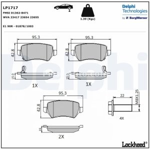 Set plăcuțe frână spate, DELPHI , pentru: KIA VENGA; LADA KALINA; OPEL ASTRA F, ASTRA F CLASSIC, ASTRA F/KOMBI, ASTRA G, ASTRA G CLASSIC, ASTRA G/KOMBI, ASTRA H, ASTRA H CLASSIC 1.2-2.2D 08.94-