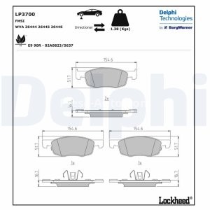 Set plăcuțe frână față, DELPHI (cu un tampon de amortizare), pentru: MAZDA 2; TOYOTA AYGO X, YARIS 1.0/1.5/1.5H 02.20- 3