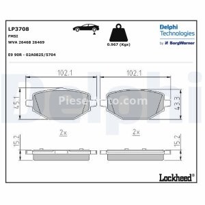 Set plăcuțe frână spate, DELPHI (cu un tampon de amortizare), pentru: MITSUBISHI ASX; RENAULT CAPTUR II, MEGANE IV 1.6H 05.20- 3