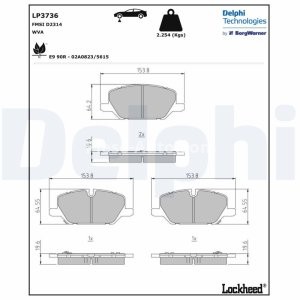 Set plăcuțe frână față, DELPHI , pentru: OPEL INSIGNIA B, INSIGNIA B COUNTRY, INSIGNIA B GRAND SPORT 1.5-2.0D 03.17- 2