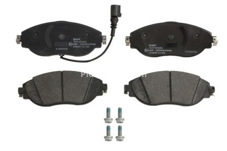 Set plăcuțe frână față, DELPHI (cu accesorii; cu un tampon de amortizare), pentru: SEAT ALHAMBRA; SKODA OCTAVIA III, SUPERB II; VW ARTEON, ARTEON SHOOTING BRAKE, CC B7, GOLF VIII 1.4-3.6 05.86-