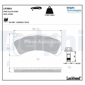 Set plăcuțe frână față, DELPHI (cu un tampon de amortizare), pentru: VOLVO S60 II, S60 III, V60 I, V60 II 2.0/2.0H/3.0 04.14-