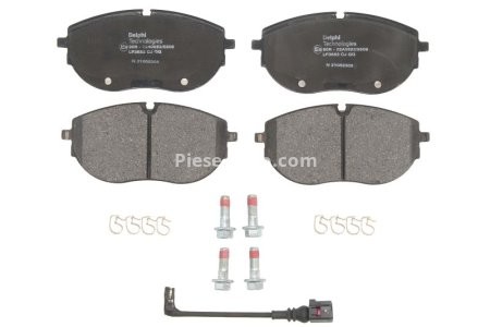 Set plăcuțe frână față, DELPHI (cu accesorii; cu un tampon de amortizare), pentru: VW CALIFORNIA T6 CAMPER, MULTIVAN T6, TRANSPORTER T6, TRANSPORTER T6 / CARAVELLE T6 2.0D 04.15-