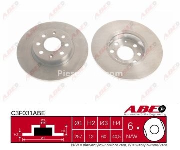 Disc frână față ABE, pentru: FIAT GRANDE PUNTO, PUNTO, PUNTO EVO, PUNTO/HATCHBACK; OPEL CORSA D, CORSA D/HATCHBACK 0.9-1.6 06.05-