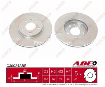 Disc frână față ABE, pentru: OPEL AMPERA, ASTRA J, ASTRA J GTC, ASTRA J/HATCHBACK, CASCADA, INSIGNIA B, INSIGNIA B GRAND SPORT 1.3D-2.0D 05.09-
