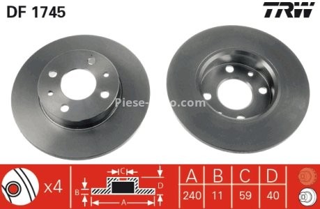 Disc frână TRW ,față / spate, pentru:  ALFA ROMEO 145, 146, 155, 33; BUICK CENTURY; FIAT 500, 500 C, BARCHETTA, BRAVA 0.7-Electric 09.74- 3