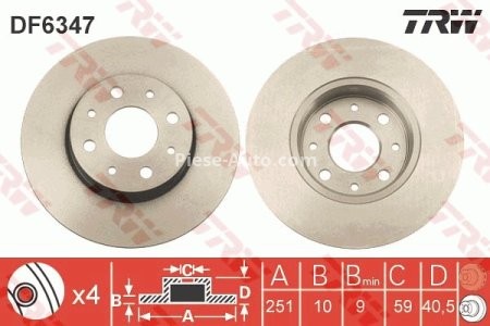 Disc frână TRW ,spate, pentru: ALFA ROMEO MITO 0.9-1.6D 08.08-10.18 3