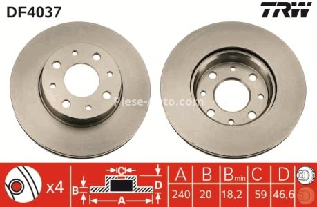 Disc frână TRW ,față, pentru: ALFA ROMEO 145, 146; FIAT MAREA, PALIO, SIENA 1.0-1.9D 10.94- 3