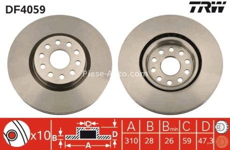 Disc frână TRW ,față, pentru: ALFA ROMEO 166; LANCIA KAPPA 2.0-3.2 10.94-06.07 3