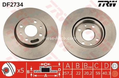 Disc frână TRW ,față, pentru: ALFA ROMEO MITO; CITROEN NEMO, NEMO/MINIVAN; FIAT 500, 500 C, 500E, BRAVO II, DOBLO, DOBLO/MINIVAN, FIORINO, FIORINO/MINIVAN 0.9-Electric 07.94- 3