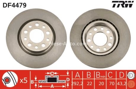 Disc frână TRW ,spate, pentru: ALFA ROMEO 159, BRERA, GIULIA, SPIDER 1.8-3.2 09.05- 3