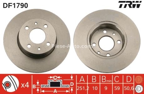 Disc frână TRW ,spate, pentru: ALFA ROMEO 164; FIAT BRAVO II, CROMA, LINEA, MULTIPLA, STILO; LANCIA DELTA III, LYBRA, THEMA 1.2-3.0 11.84- 3