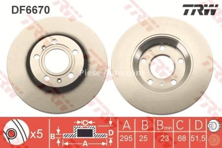 Disc frână TRW ,spate, pentru: AUDI A4 B5, A4 B6, A4 B7, A8 D3; VW PASSAT B3/B4, PHAETON 1.6-6.0 02.88-07.10 3