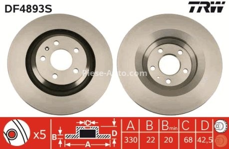 Disc frână TRW ,spate, pentru: AUDI A6 ALLROAD C6, A6 C6 2.7D-5.2 11.04-08.11 3