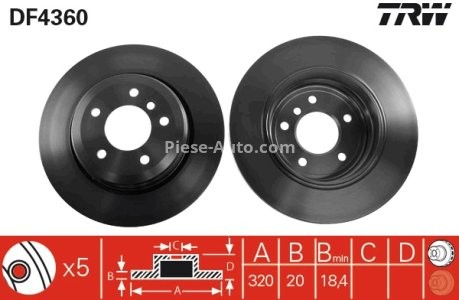 Disc frână TRW ,spate, pentru: BMW 5 (E60), 5 (E61), 6 (E63), 6 (E64) 2.0-3.0D 12.01-12.10 3
