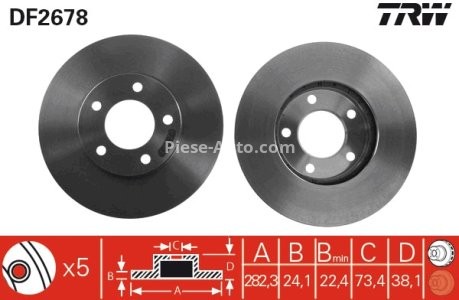 Disc frână TRW ,față, pentru: CHRYSLER CARAVAN, GRAND VOYAGER III, VOYAGER I, VOYAGER II, VOYAGER III; DODGE CARAVAN 2.0-3.8 10.87-03.01 3