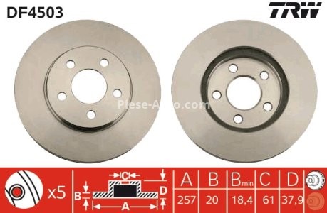 Disc frână TRW ,față, pentru: CHRYSLER LE BARON, NEON, NEON II; DODGE NEON, NEON II; PLYMOUTH NEON, NEON II 1.6-2.5 01.89- 3