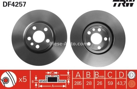 Disc frână TRW ,față, pentru: CITROEN C8, JUMPY I; FIAT SCUDO, ULYSSE; LANCIA PHEDRA; PEUGEOT 807, EXPERT 1.6-3.0 10.95- 3