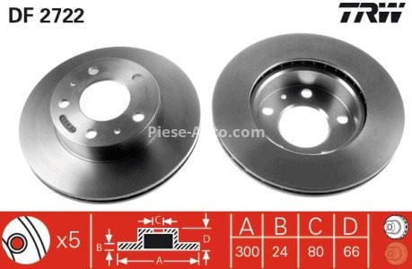 Disc frână TRW ,față, pentru: CITROEN JUMPER I, JUMPER II; FIAT DUCATO; PEUGEOT BOXER 2.0-3.0D 02.94- 3