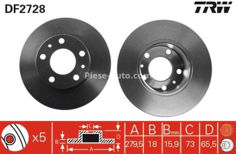 Disc frână TRW ,față, pentru: CITROEN JUMPER I; FIAT DUCATO; PEUGEOT BOXER 1.9D-2.8D 02.94-06.06 3