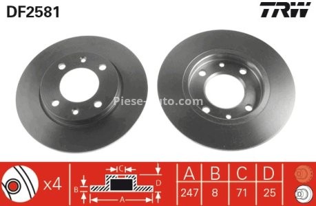 Disc frână TRW ,spate, pentru: CITROEN SAXO, XSARA, XSARA/HATCHBACK, ZX; PEUGEOT 106 II, 106 II/HATCHBACK, 206, 306, 309 I 1.0-2.0D 03.86- 3