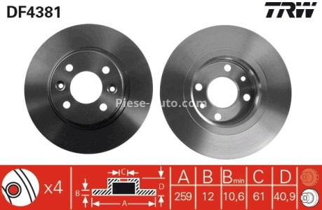 Disc frână TRW ,față, pentru: DACIA LOGAN, LOGAN EXPRESS, LOGAN II, LOGAN MCV, SANDERO, SANDERO II; RENAULT LOGAN I, LOGAN/STEPWAY II, SANDERO/STEPWAY I 0.9-1.6LPG 05.96- 3
