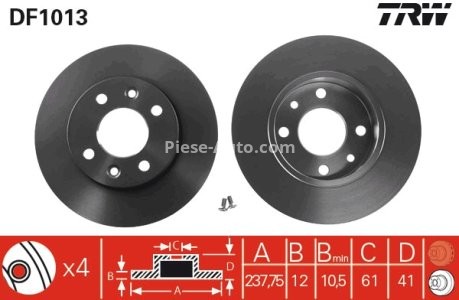 Disc frână TRW ,față, pentru: DACIA LOGAN, LOGAN EXPRESS, LOGAN MCV, NOVA, SANDERO; RENAULT 11, 19 I, 19 I CHAMADE, 19 II, 19 II CHAMADE, 19 II/HATCHBACK, 21 1.0-Electric 09.81- 3