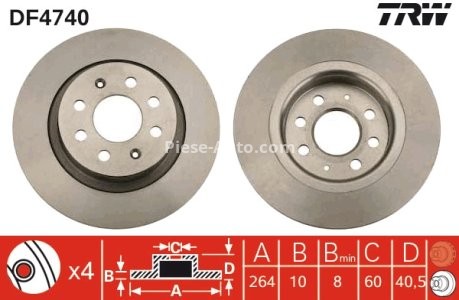 Disc frână TRW ,spate, pentru: FIAT GRANDE PUNTO, PUNTO, PUNTO EVO, PUNTO EVO /HATCHBACK, PUNTO/HATCHBACK; OPEL ADAM, CORSA E 0.9-1.9D 10.05- 3
