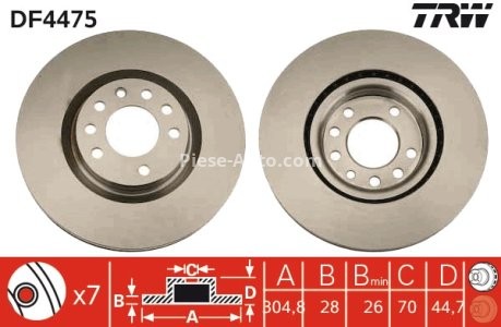 Disc frână TRW ,față, pentru: FIAT CROMA 1.9D/2.4D 06.05-12.11 3
