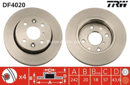Disc frână TRW ,față, pentru: FIAT PANDA; KIA SEPHIA, SEPHIA II, SHUMA, SHUMA I, SHUMA II; OPEL ASTRA F 1.3D-1.8 09.91- 3