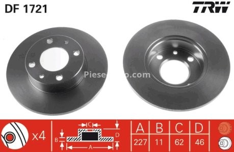 Disc frână TRW ,față / spate, pentru: FIAT 124, 124 SPIDER, 125, 127, 131, 132, 147, 900 T/E, 900 T/E PULMINO, ARGENTA, CAMPAGNOLA, FIORINO, FIORINO/MINIVAN 0.6-2.5D 01.66-07.04 3