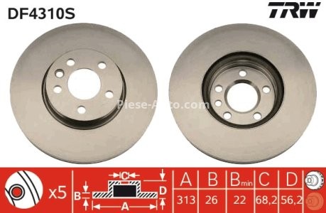 Disc frână TRW ,față, pentru:  FORD GALAXY I, GALAXY MK I; SEAT ALHAMBRA; VW CALIFORNIA T4 CAMPER, SHARAN, TRANSPORTER T4 1.8-6.0 07.90- 3