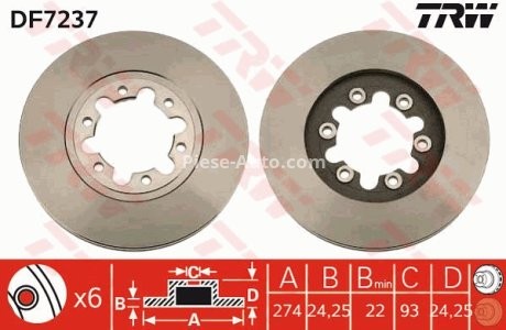 Disc frână TRW ,față, pentru: FORD RANGER; MAZDA B-SERIE 2.2/2.5D 06.99-11.06 3