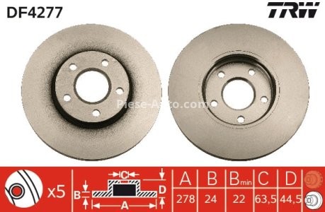 Disc frână TRW ,față, pentru: FORD TOURNEO CONNECT, TRANSIT CONNECT 1.8/1.8D 06.02-12.13 3