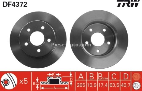 Disc frână TRW ,spate, pentru: FORD C-MAX, FOCUS C-MAX, FOCUS II; MAZDA 3 1.4-2.0D 10.03-09.14 3