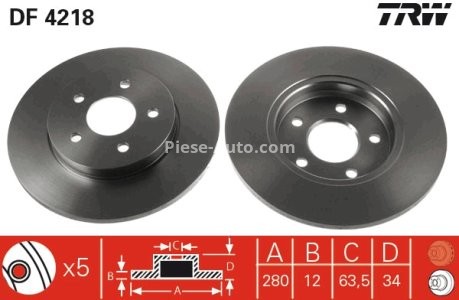 Disc frână TRW ,spate, pentru: FORD MONDEO III; JAGUAR X-TYPE I 1.8-3.0 10.00-12.09 3