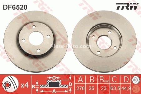 Disc frână TRW ,față, pentru: FORD FIESTA V; FORD USA FOCUS 2.0 09.04-09.08 3