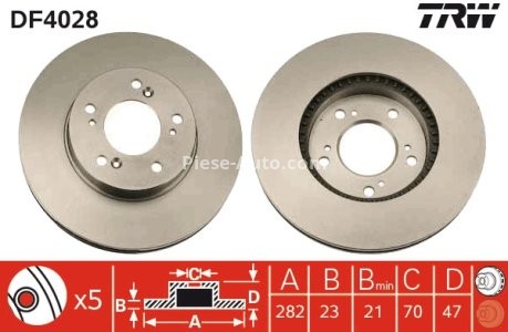 Disc frână TRW ,față, pentru: HONDA CR-V I, HR-V, INTEGRA, LEGEND III, ODYSSEY, PILOT, PRELUDE V, SHUTTLE, STEPWGN 1.6-3.5 01.92- 3