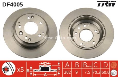 Disc frână TRW ,spate, pentru: HONDA LEGEND II, LEGEND III, LEGEND IV, ODYSSEY, SHUTTLE, STEPWGN 2.0-4.9 05.84-12.13 3