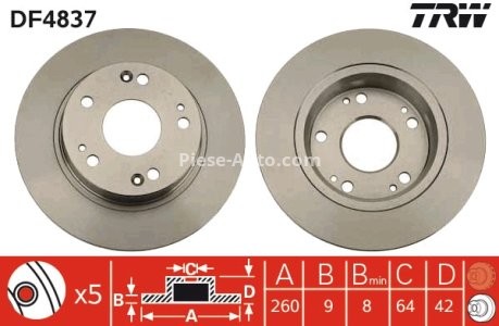 Disc frână TRW ,spate, pentru: HONDA CIVIC IX, CIVIC VIII 1.3-2.2D 09.05- 3