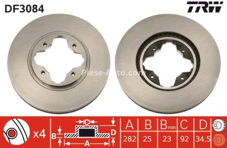 Disc frână TRW ,față, pentru: HONDA ACCORD IV, ACCORD V 2.0/2.2 01.91-02.98 3