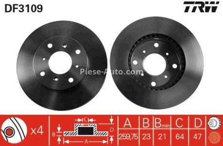 Disc frână TRW ,față, pentru: HONDA ACCORD VI, CR-V I, PRELUDE IV, PRELUDE V 1.6-3.0 02.92-06.03 3