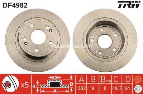 Disc frână TRW ,spate, pentru: HONDA ACCORD IX, ACCORD VIII, HR-V 1.8-3.5 06.08- 3