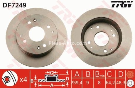 Disc frână TRW ,spate, pentru: HONDA ACCORD VI 2.0/2.0D/2.3 02.98-06.03