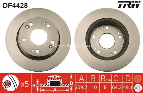 Disc frână TRW ,spate, pentru: HONDA ACCORD VII 2.0-3.0 02.03-05.08 3
